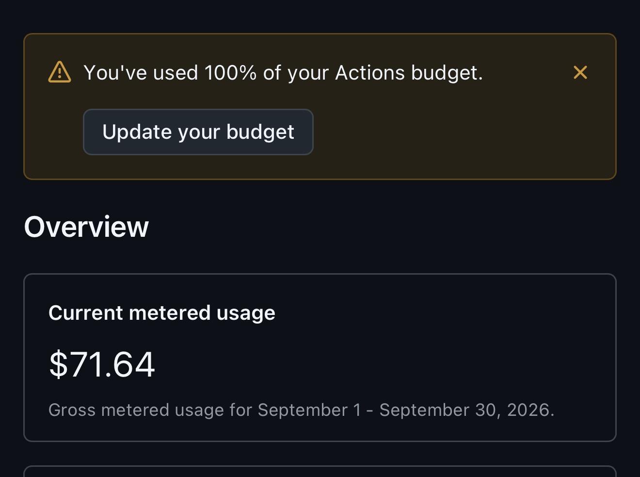 GitHub: "You've used 100% of your Actions budget."